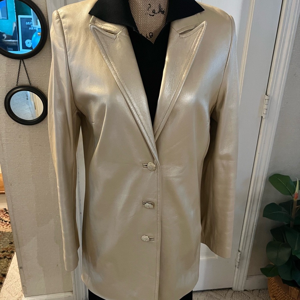 St John leather gold tone Women's Blazer